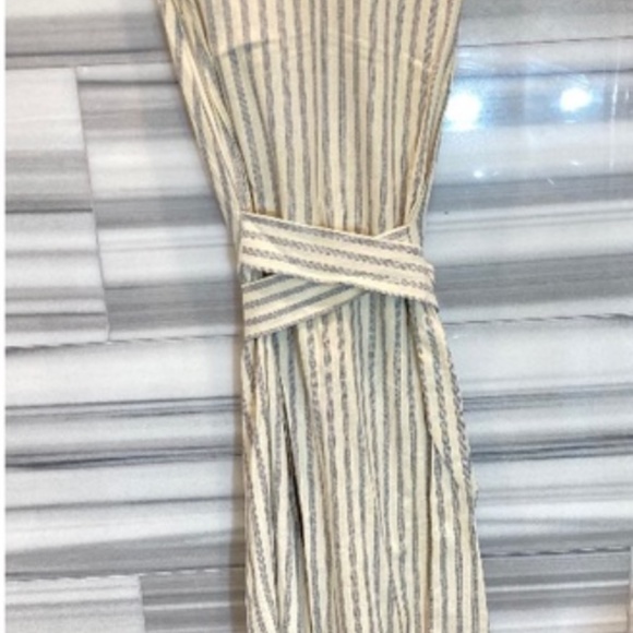 Doen Striped Wrap Cream and blue Midi Dress - Picture 8 of 12